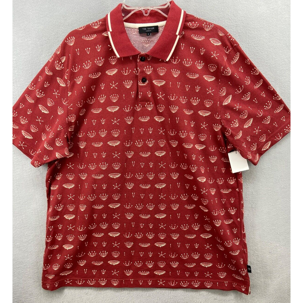 Ted Baker Polo Shirt Mens Sz 6 US Sz 2X Brick Short Sleeve Casual Collard